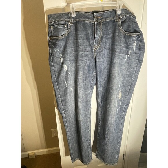 Lane Bryant Straight Leg Blue Jeans Denim Tighter Tummy  Womens Size 26 Distress - Picture 1 of 13